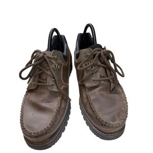 Original Rugged Outback Mens Brown Leather Moc Toe Oxfords Wide Width Size 9W